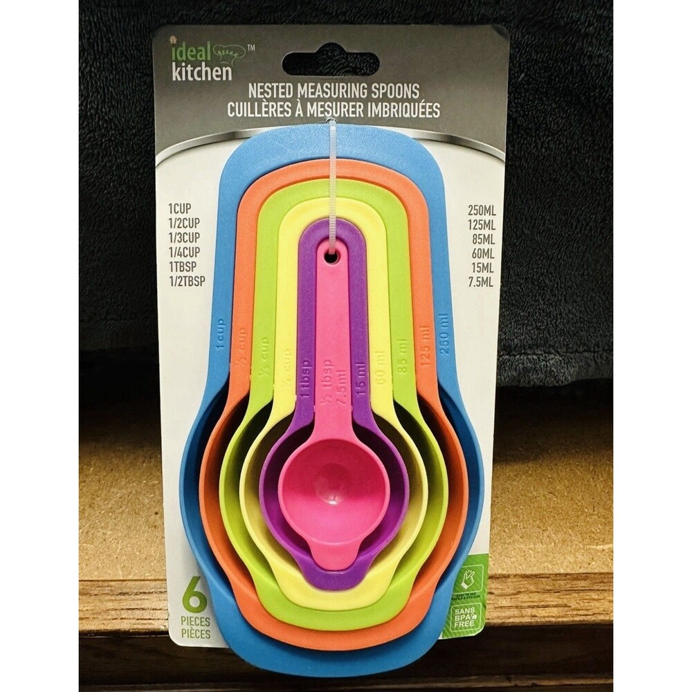Measuring CUPS & SPOONS SET 6 pcs Ideal Kitchen Multi-Color Plastic Nesting NIP